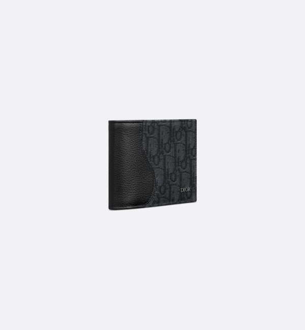 DIOR Saddle Bifold Wallet Black Grained Calfskin Marquetry and Black Oblique Jacquard - Image 3