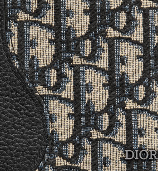 DIOR Saddle Bifold Card Holder Black Grained Calfskin Marquetry with Beige and Black Oblique Jacquard - Image 2