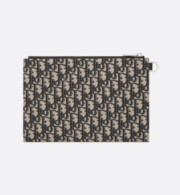 DIOR A5 Pouch Beige and Black Oblique Jacquard