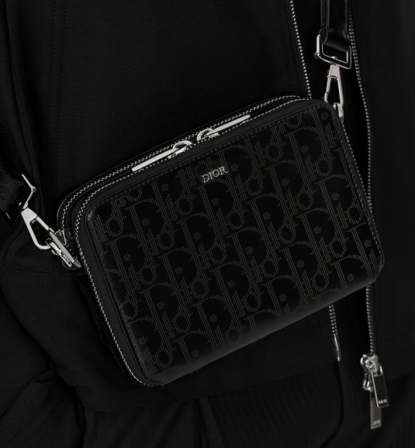 DIOR Zipped Pouch with Strap Black Oblique Galaxy Leather - Image 7