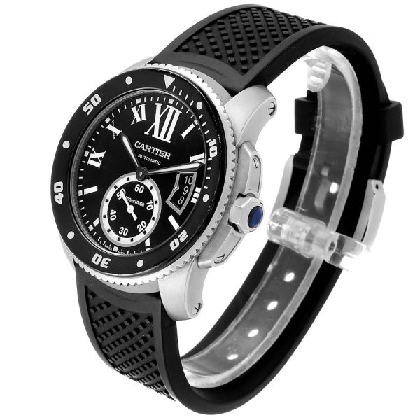 CARTIER Calibre Diver Black Rubber Strap Steel Mens Watch - Image 2