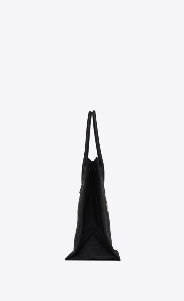 SAINT LAURENT RIVE GAUCHE SMALL TOTE BAG IN RAFFIA AND LEATHER - Image 4