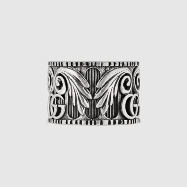 GUCCI DOUBLE G SILVeR RING WITH LEAVES - Image 4