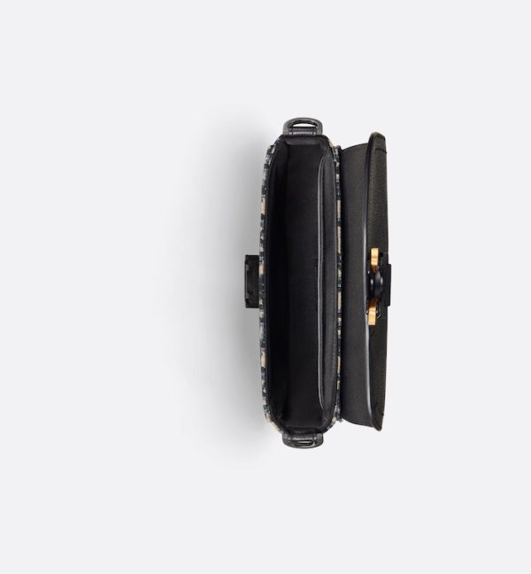DIOR Mini Saddle Messenger Bag with Flap Beige and Black Oblique Jacquard with Black Grained Calfskin - Image 3