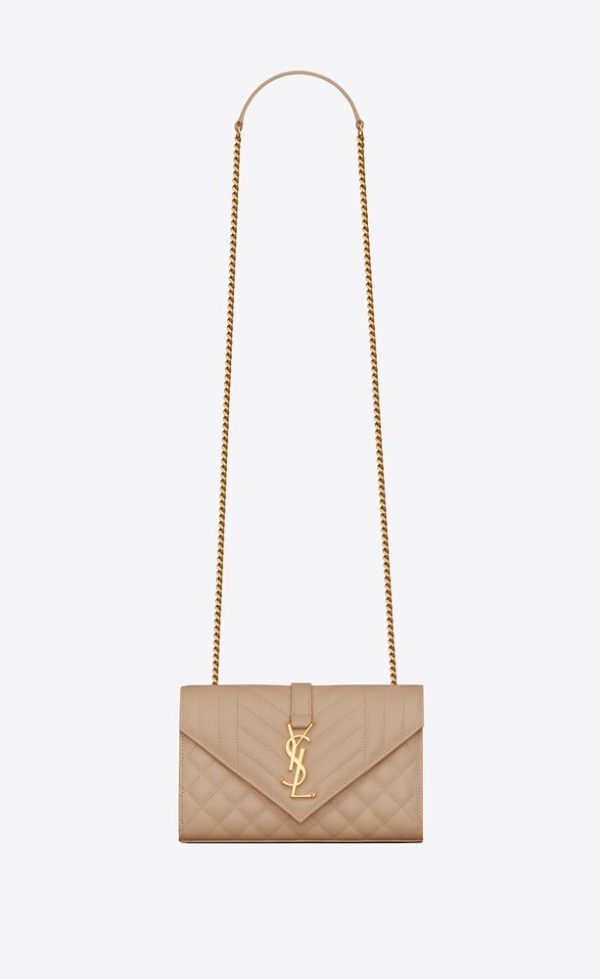 SAINT LAURENT ENVELOPE SMALL IN QUILTED GRAIN DE POUDRE EMBOSSED LEATHER