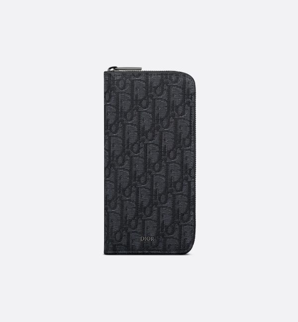 DIOR Vertical Long Zipped Wallet Black Oblique Jacquard