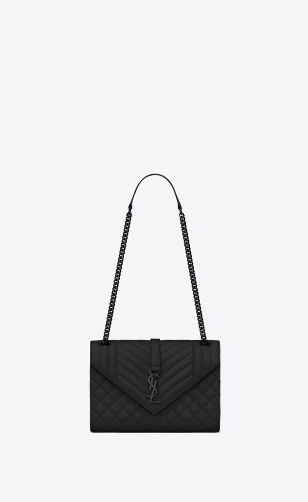 SAINT LAURENT ENVELOPE MEDIUM IN QUILTED GRAIN DE POUDRE EMBOSSED LEATHER