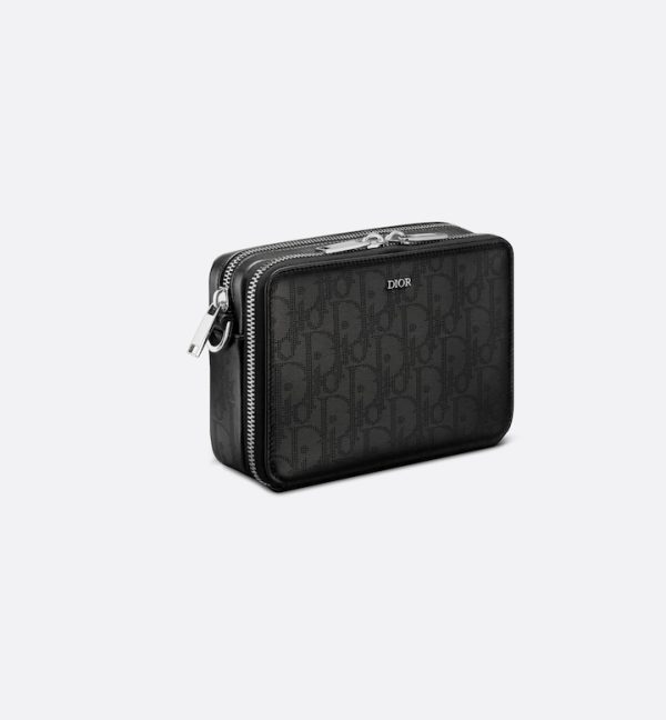 DIOR Zipped Pouch with Strap Black Oblique Galaxy Leather - Image 4