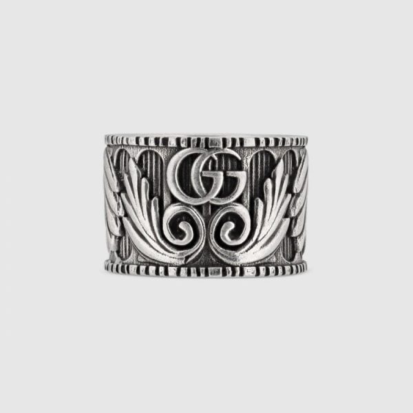 GUCCI DOUBLE G SILVeR RING WITH LEAVES - Image 2