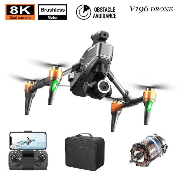 ✨TODAY ONLY🔔 Drone with 8K camera for adults, v196 rc quadcopter with auto return, follow me, brushless motor, circular flight, waypoint, altitude hold, headless mode, 28 minutes long flight time!! - Image 2